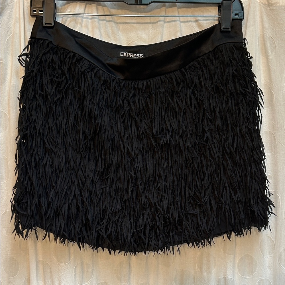 Express Black Textured Mini Skirt Faux Feathers